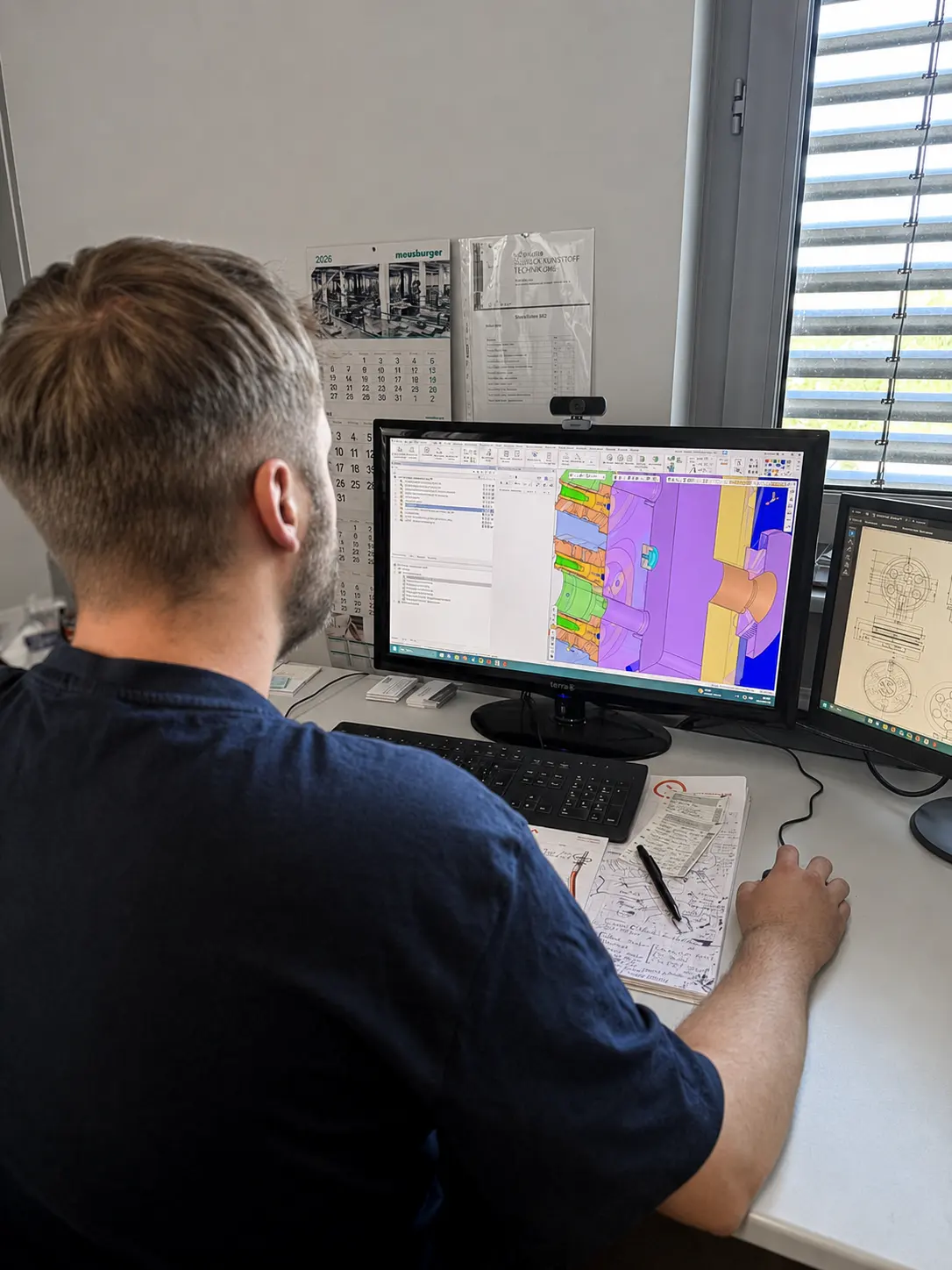 Mitarbeiter stimmen ein Werkzeugmodell am CAD-Arbeitsplatz ab
